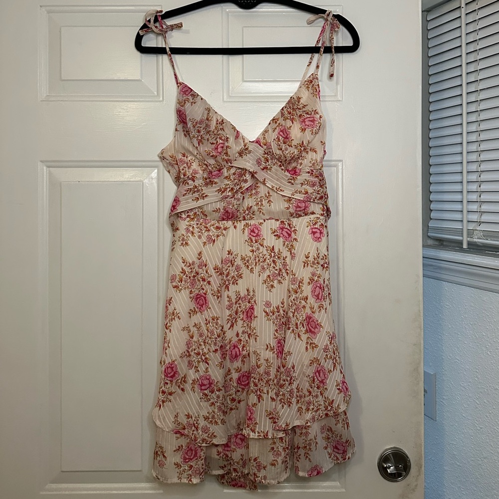 Crystal Doll Pink and Cream Floral Mini Dress